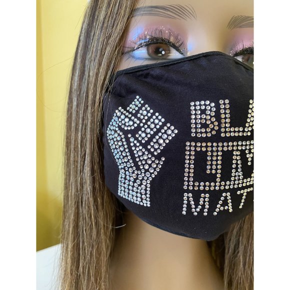 Black Lives Matter Fist  Face Mask Crystal Front L - Picture 5 of 10